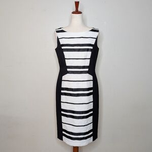 Lafayette 148 New York Kimberly Black and White Stretch Knit Sheath Dress Size 6